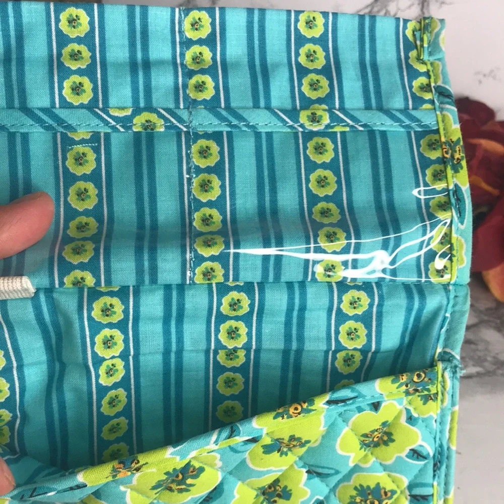 Maggie B Blue and Green Quilted Floral Clutch Wallet